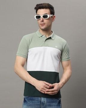 men colourblock regular fit polo t-shirt