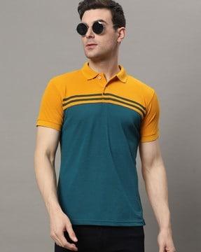 men colourblock regular fit polo t-shirt