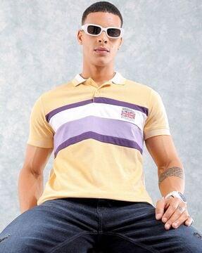 men colourblock regular fit polo t-shirt