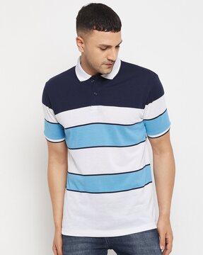 men colourblock regular fit polo t-shirt