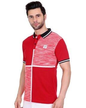 men colourblock regular fit polo t-shirt