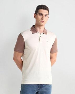 men colourblock regular fit polo t-shirt