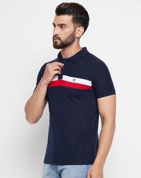 men colourblock regular fit polo t-shirt