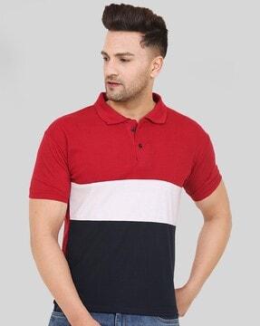 men colourblock regular fit polo t-shirt
