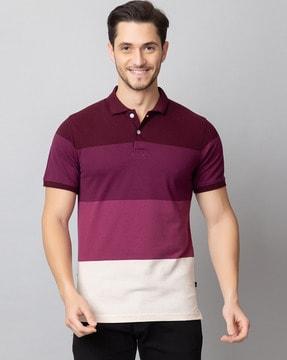 men colourblock regular fit polo t-shirt