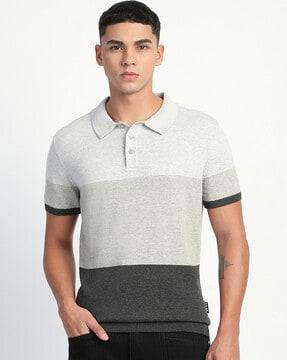 men colourblock regular fit polo t-shirt