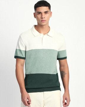 men colourblock regular fit polo t-shirt