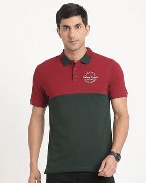 men colourblock regular fit polo t-shirt