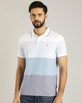 men colourblock regular fit polo t-shirt