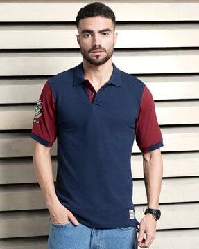 men colourblock regular fit polo t-shirt