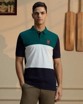 men colourblock regular fit polo t-shirt