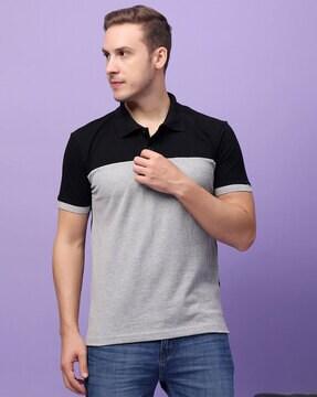 men colourblock regular fit polo t-shirt