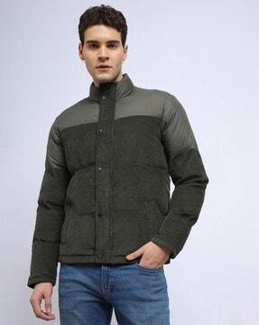 men colourblock regular fit puffer jacket