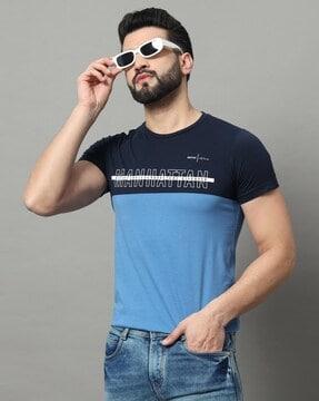 men colourblock regular fit round-neck t-shirt