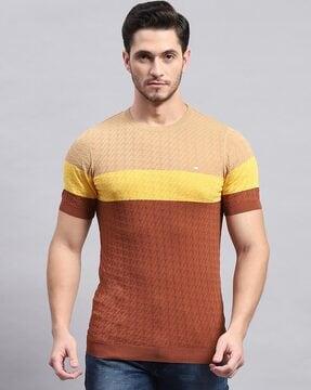 men colourblock regular fit round-neck t-shirt