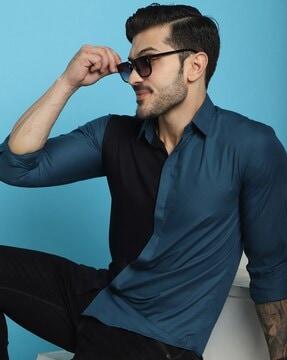 men colourblock regular fit shirt