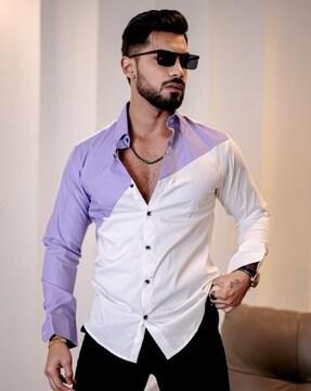 men colourblock regular fit shirt