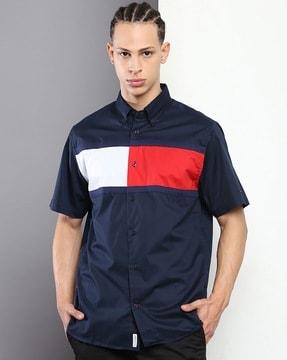 men colourblock regular fit shirt