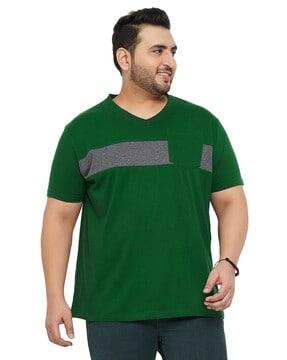 men colourblock regular fit t-shirt with v-neck