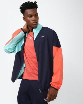 men colourblock regular fit track jacket