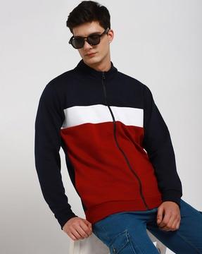 men colourblock regular fit zip-front sweatshirt