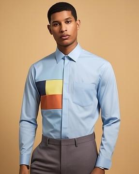 men colourblock semi-formal shirt with spread collar