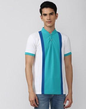 men colourblock slim fit henley t-shirt