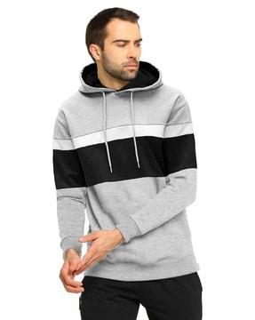 men colourblock slim fit hooded t-shirt