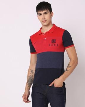 men colourblock slim fit polo t-shirt