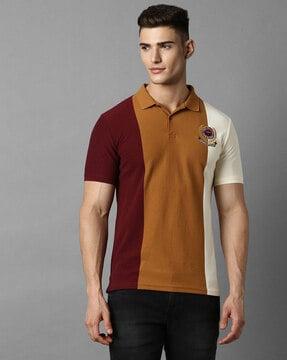 men colourblock slim fit polo t-shirt