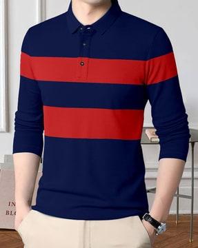 men colourblock slim fit polo t-shirt