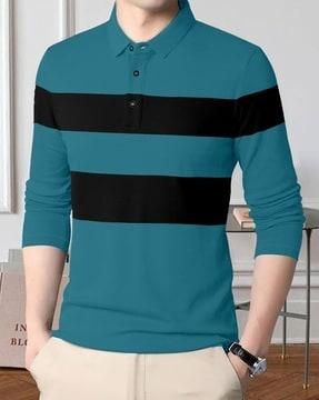 men colourblock slim fit polo t-shirt