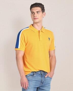 men colourblock slim fit polo t-shirt