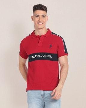 men colourblock slim fit polo t-shirt