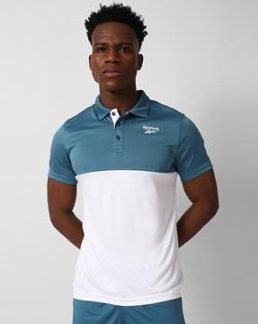 men colourblock slim fit polo t-shirt