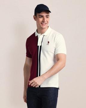 men colourblock slim fit polo t-shirt