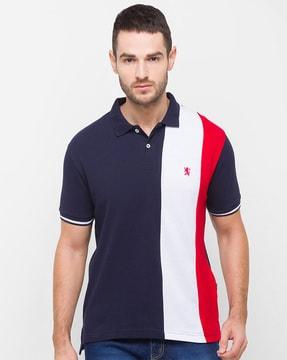 men colourblock slim fit polo t-shirt