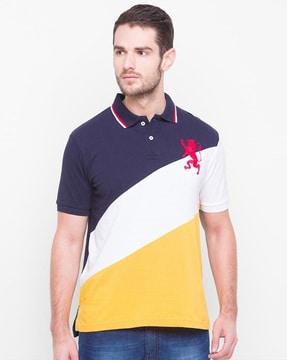 men colourblock slim fit polo t-shirt