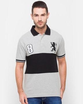 men colourblock slim fit polo t-shirt