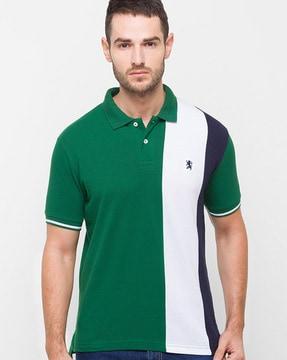 men colourblock slim fit polo t-shirt