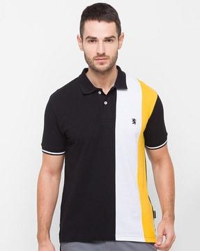 men colourblock slim fit polo t-shirt