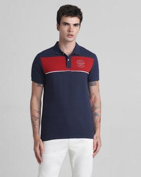 men colourblock slim fit polo t-shirt