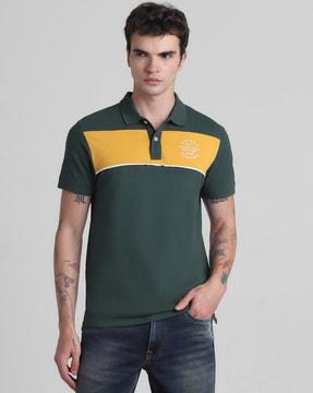 men colourblock slim fit polo t-shirt