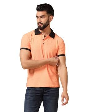 men colourblock slim fit polo t-shirt