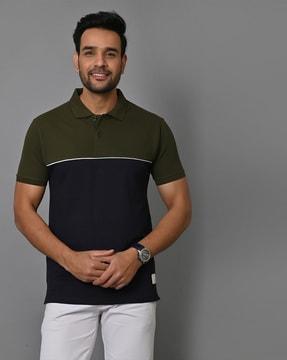 men colourblock slim fit polo t-shirt