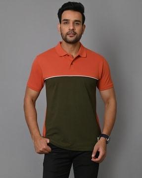 men colourblock slim fit polo t-shirt