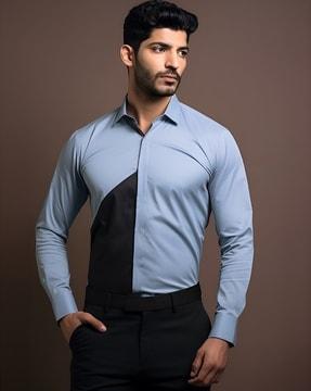 men colourblock tailored fit shirt