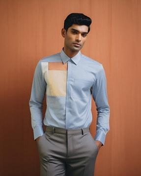 men colourblock tailored fit shirt