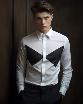 men colourblock tailored fit shirt