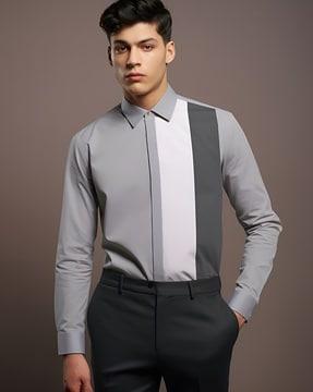 men colourblock tailored fit shirt